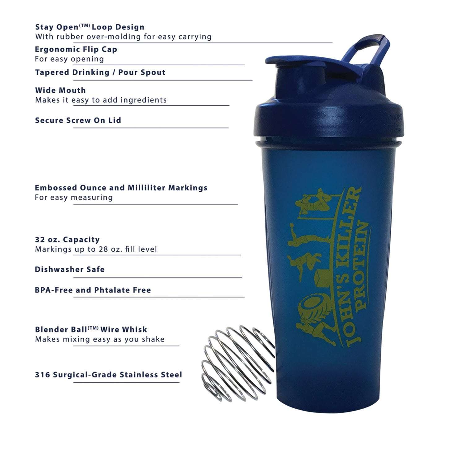 BlenderBottle Classic 28 oz Navy Shaker Cup with Flip-Top and Wide Mouth Lid  