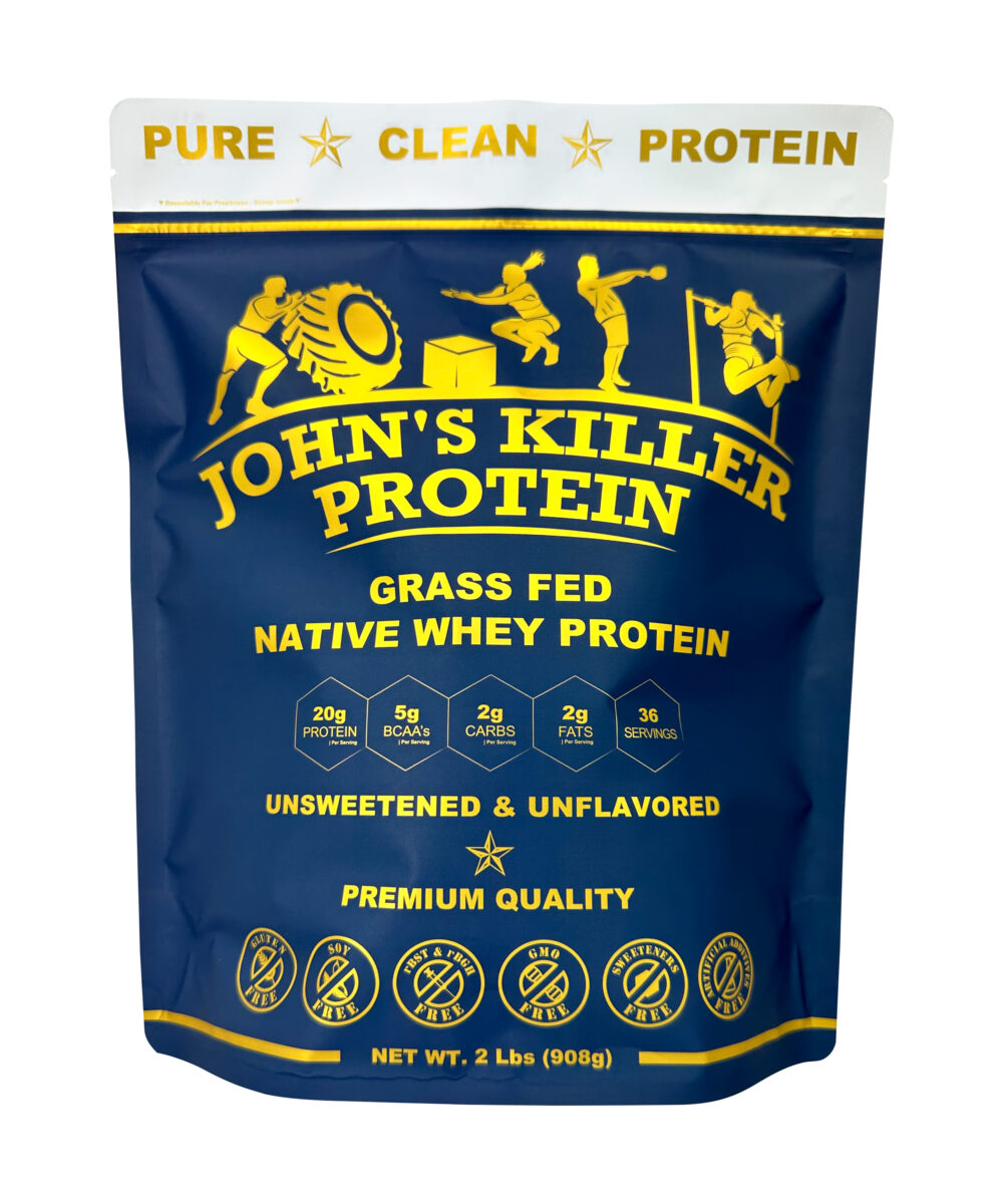 John's Killer Protein® - Grass fed native whey protein. Made with only 1 ingredient, unsweetened and unflavored protein powder.