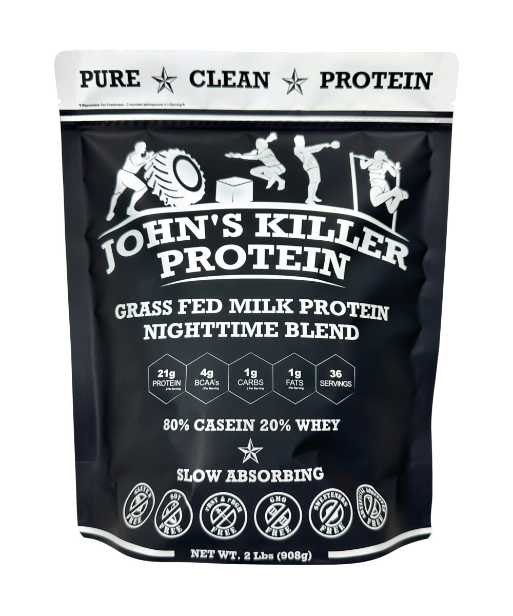 Grass fed unsweetened milk protein. Naturally 80% casein and 20% whey. Our Nighttime Blend is the ideal slow absorbing protein to recover overnight.