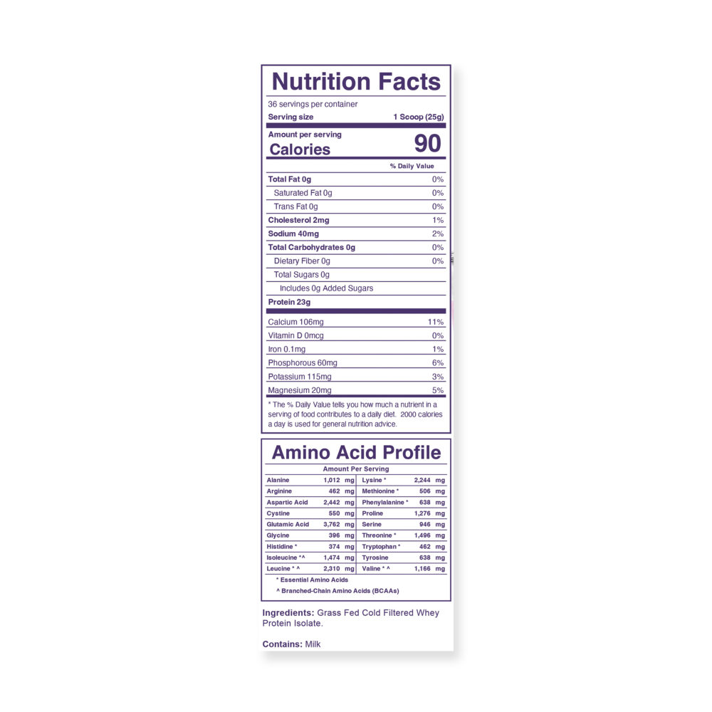 Lactose free whey isolate - nutrition fact panel