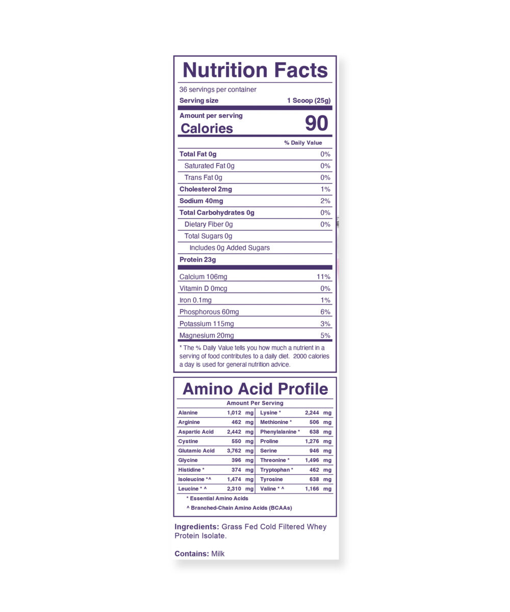 Lactose free whey isolate - nutrition fact panel