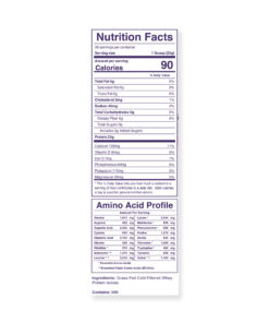 Lactose free whey isolate - nutrition fact panel